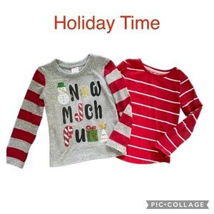 Christmas candy cane girls long sleeves striped tee bundle of 2 size 4/5